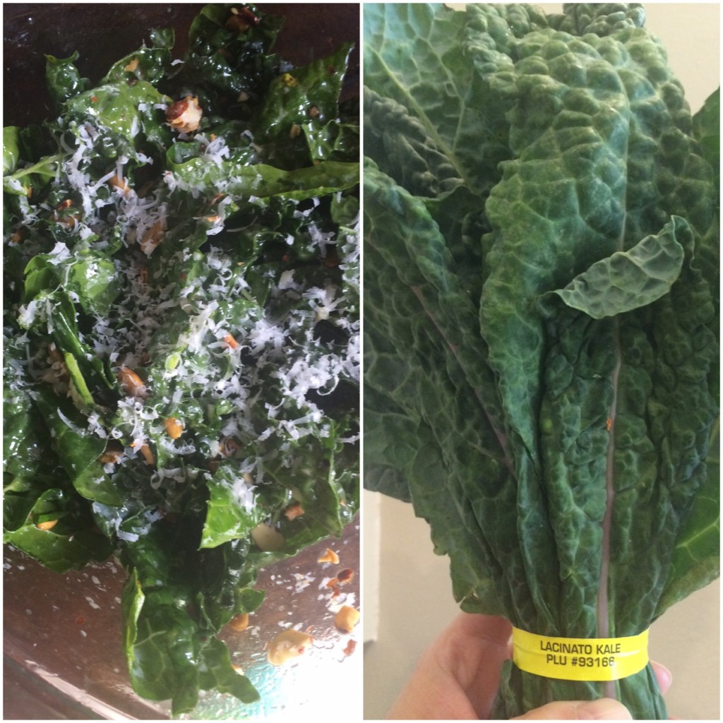 Kale salad (left), Kale, as found in stores (right)
