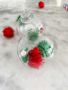 Plastic Ornaments filled with pom poms