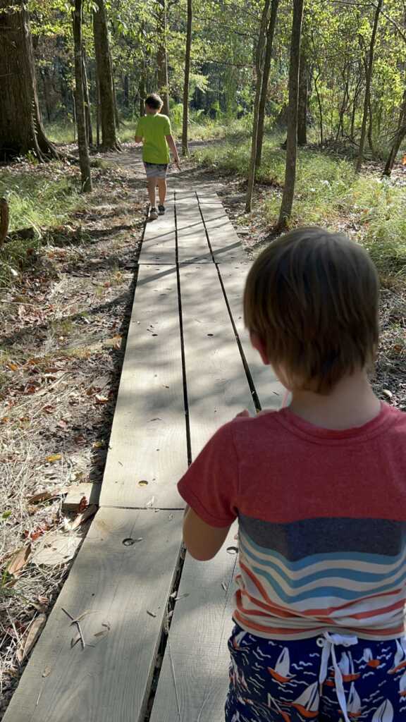 child on wooden walkway in nature trail, This Episode Of Bluey Is Called :: Letting My Kids Teach Me To Play
