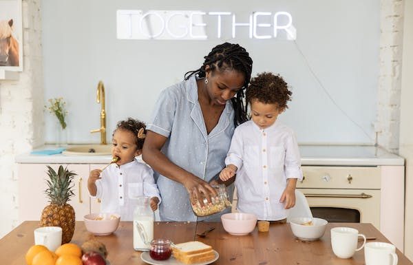 mom and children preparing toddler meal ideas