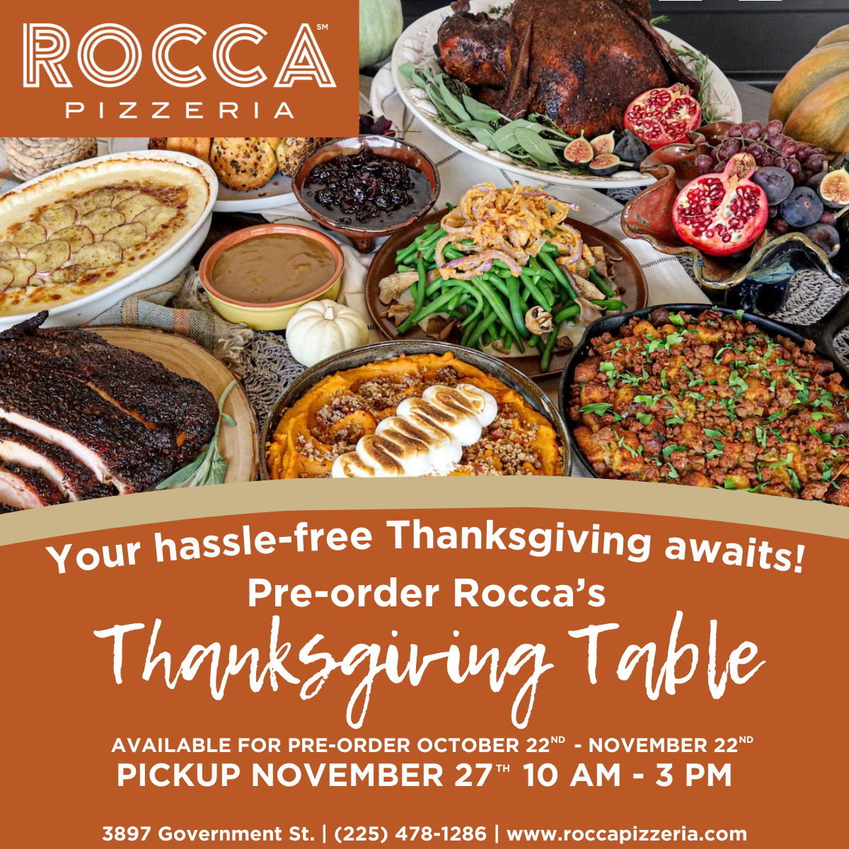 Make memories with your family and friends this Thanksgiving by ordering Rocca's heat-and-serve gourmet spread.